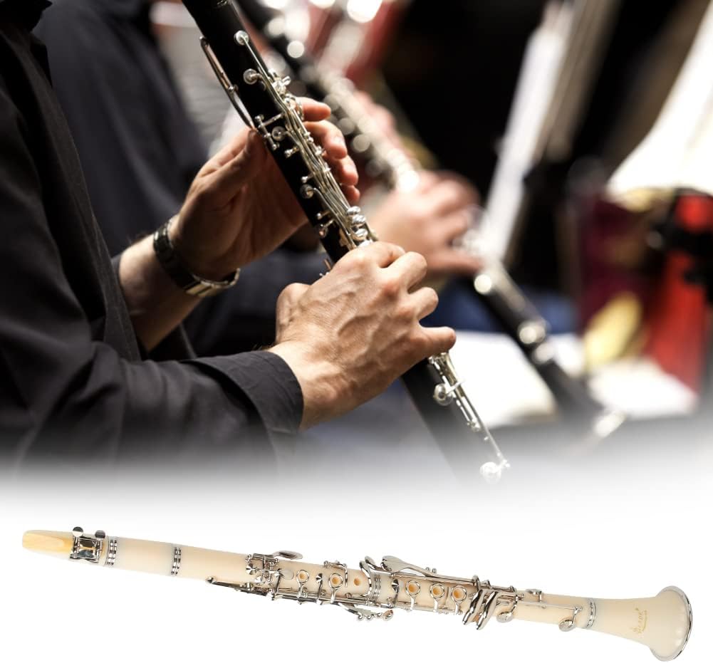 Premium Bakelite Tube 17 Keys Clarinet with Plating Button Set Accurate Openings for Maintenance (white)