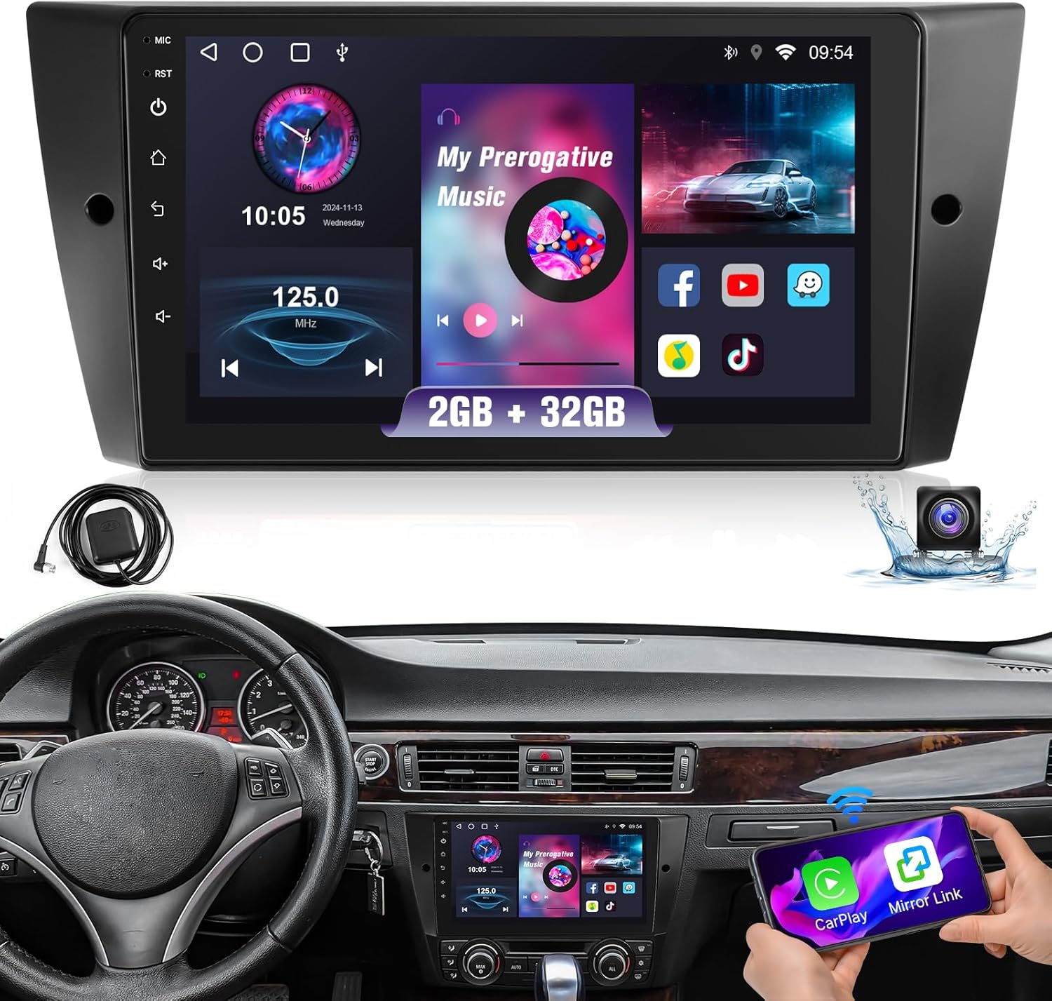 Leadfan Car Radio for BMW 3 Series 328i 335i 325i 2005-2011 Stereo Wireless Carplay Android Auto, 9