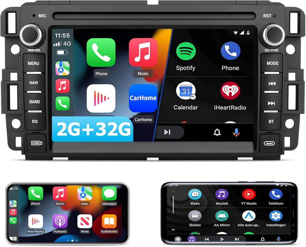 Car Radio Stereo for Chevy Silverado 2007-2014 Tahoe GMC Sierra Yukon,2+32G Android 13 Touch Screen Head Unit with CarPlay Android Auto Bluetooth GPS FM AM DSP
