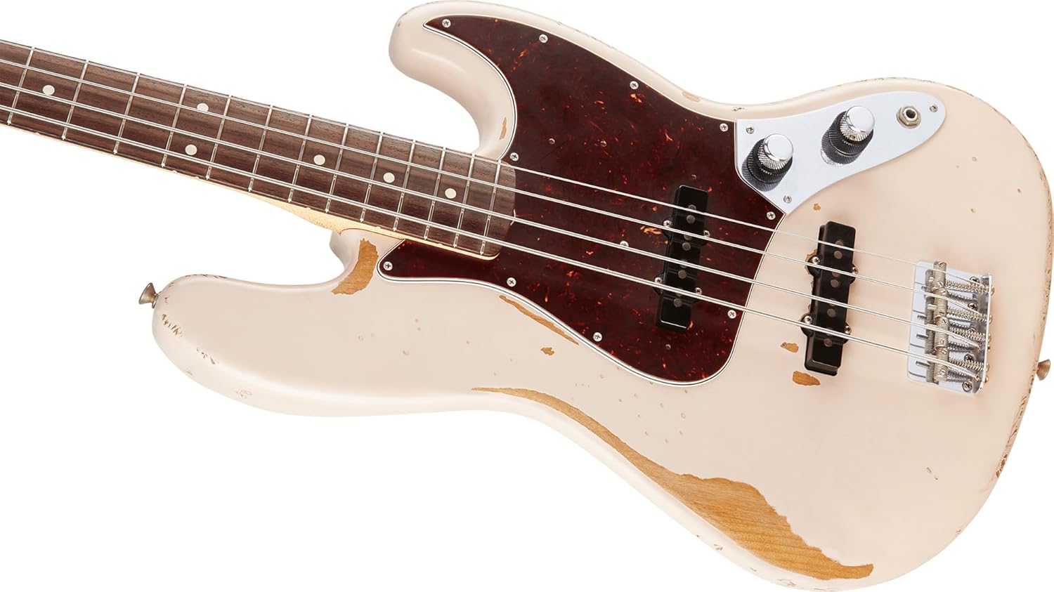 Fender Flea Jazz Bass - Roadworn Shell Pink Bundle with Gig Bag, Strap, Instrument Cable, and Guitar Cleaning Kit