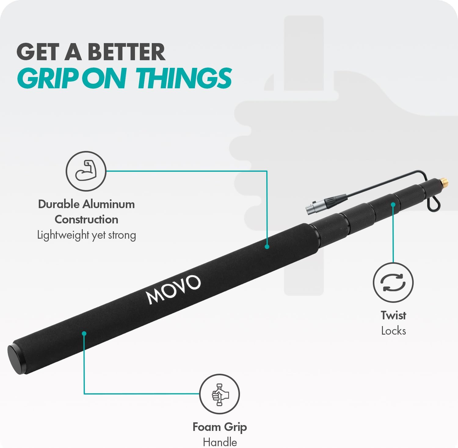 Movo CMP-17C Professional 9.8' Aluminum Boom Pole for Shotgun Microphones with Internal XLR Cable – Compatible with Rode NTG Series, Sennheiser MKE600, Audio-Technica AT875R & More