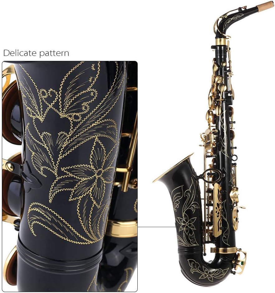 Eb Alto Saxophone Brass Lacquered Gold E Flat Sax 82Z Key Type Woodwind Instrument with Cleaning Brush Cloth Gloves Strap Padded Case