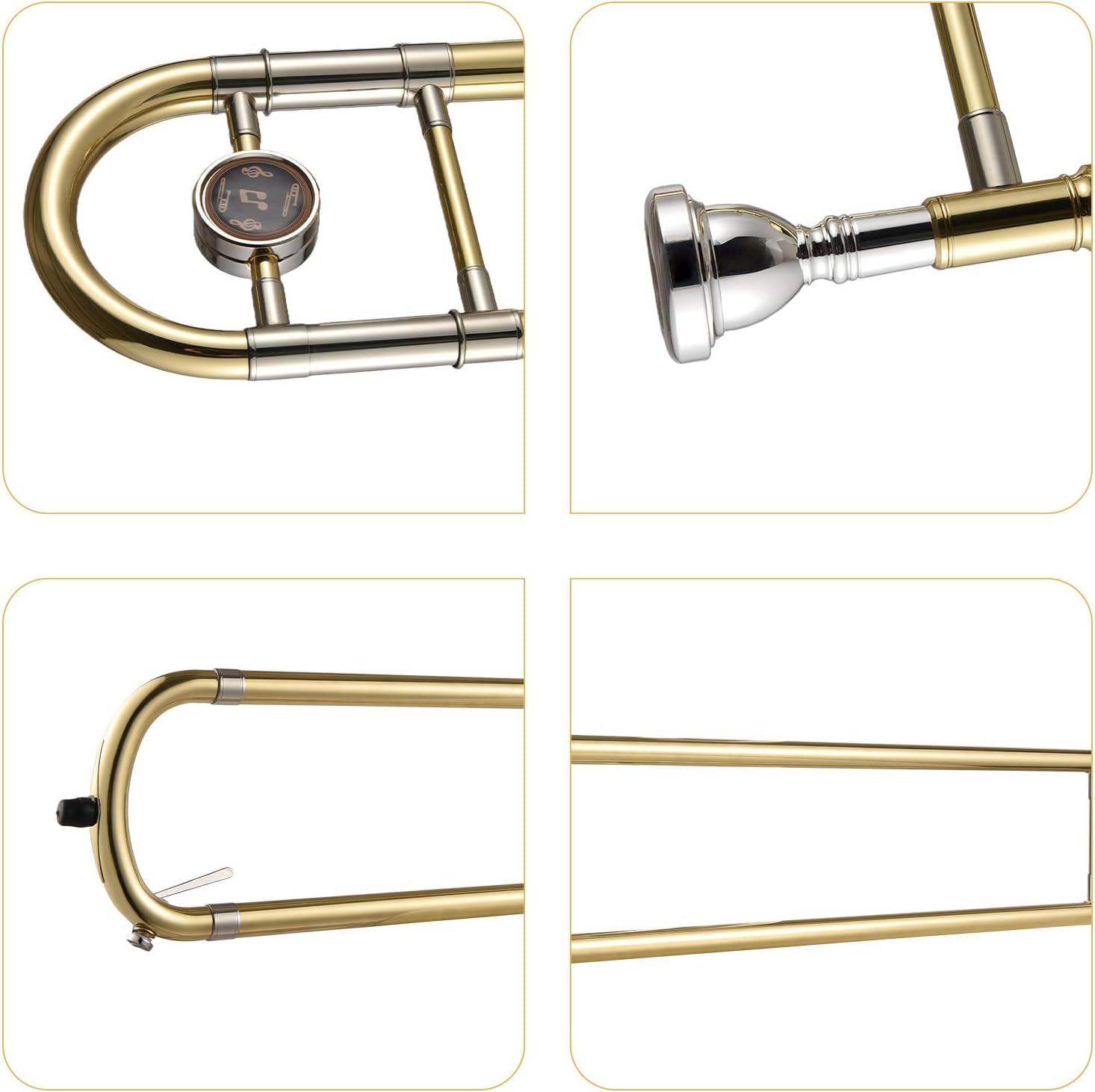 Bb Tenor Trombone for Beginners, Brass Plated, with Mouthpiece, Carrying Case, White Gloves, ing Cloth