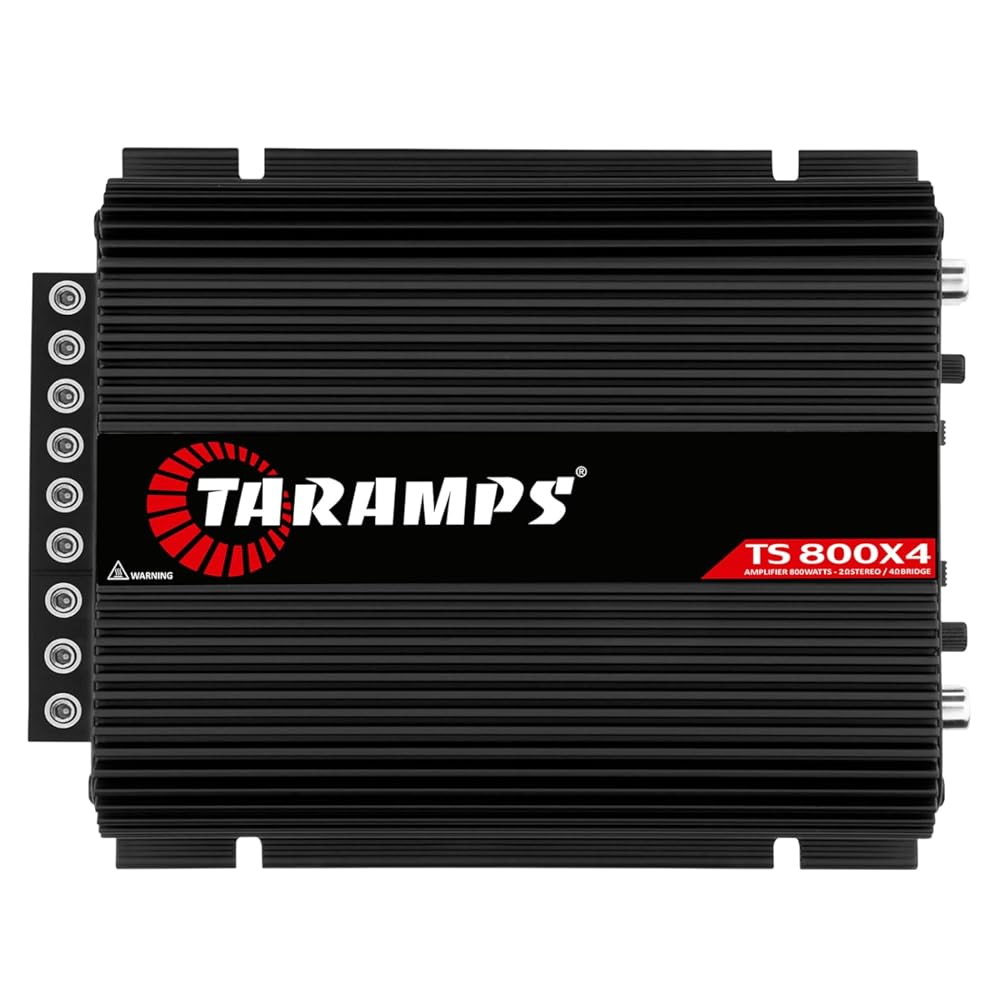 Taramps TS 800x4 2 Ohms Black Multichannel Stereo Amplifier 800 Watts Rms, 4 Channels, Full Range, Car Audio Digital 2 Bridged Channel, Crossover High/Low Pass, with RCA and Automatic High Level Input