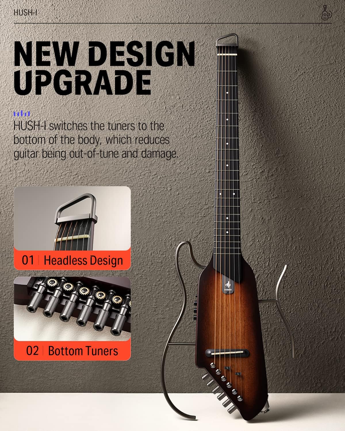 Donner Hush I Travel Guitar Portable Acoustic Guitar -Octave Guitar Pedal