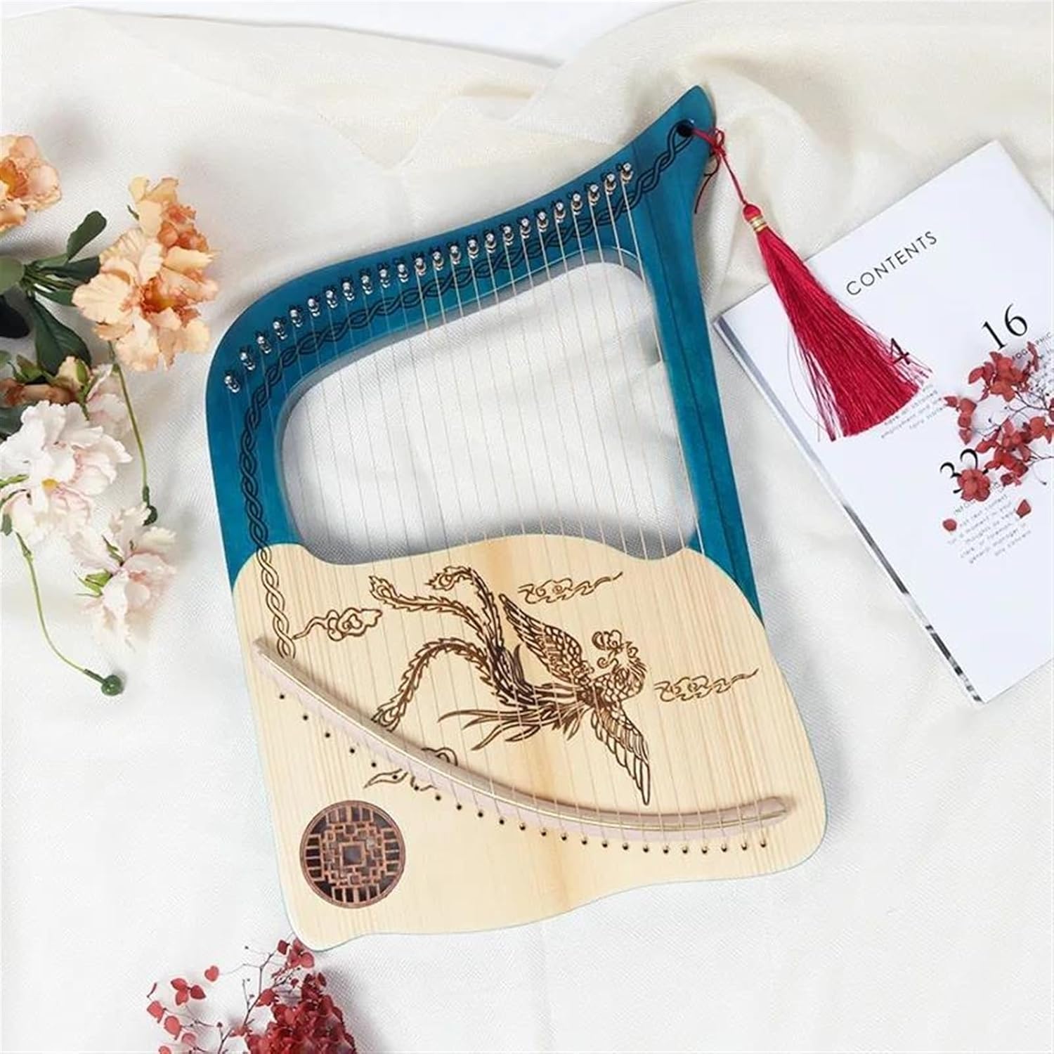 Lyre Harp Set 24 Strings Easy To Learn Small Harp Instrument Mini Lyre Music Professional Niche Musical Instrument Accessories(Blue)