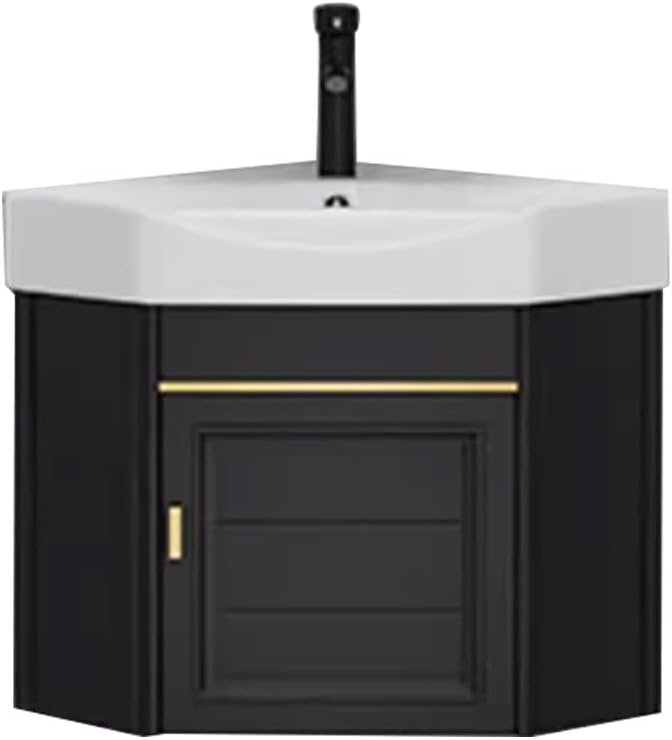 Ceramic wall mount corner bathroom vanity cabinets,for Small Space Cabinet Set Design,Bathroom Cabinet with Faucet and Drain,for Home Kitchen Patio Laundry Room. ( Color : Black , Size : 43*43cm )
