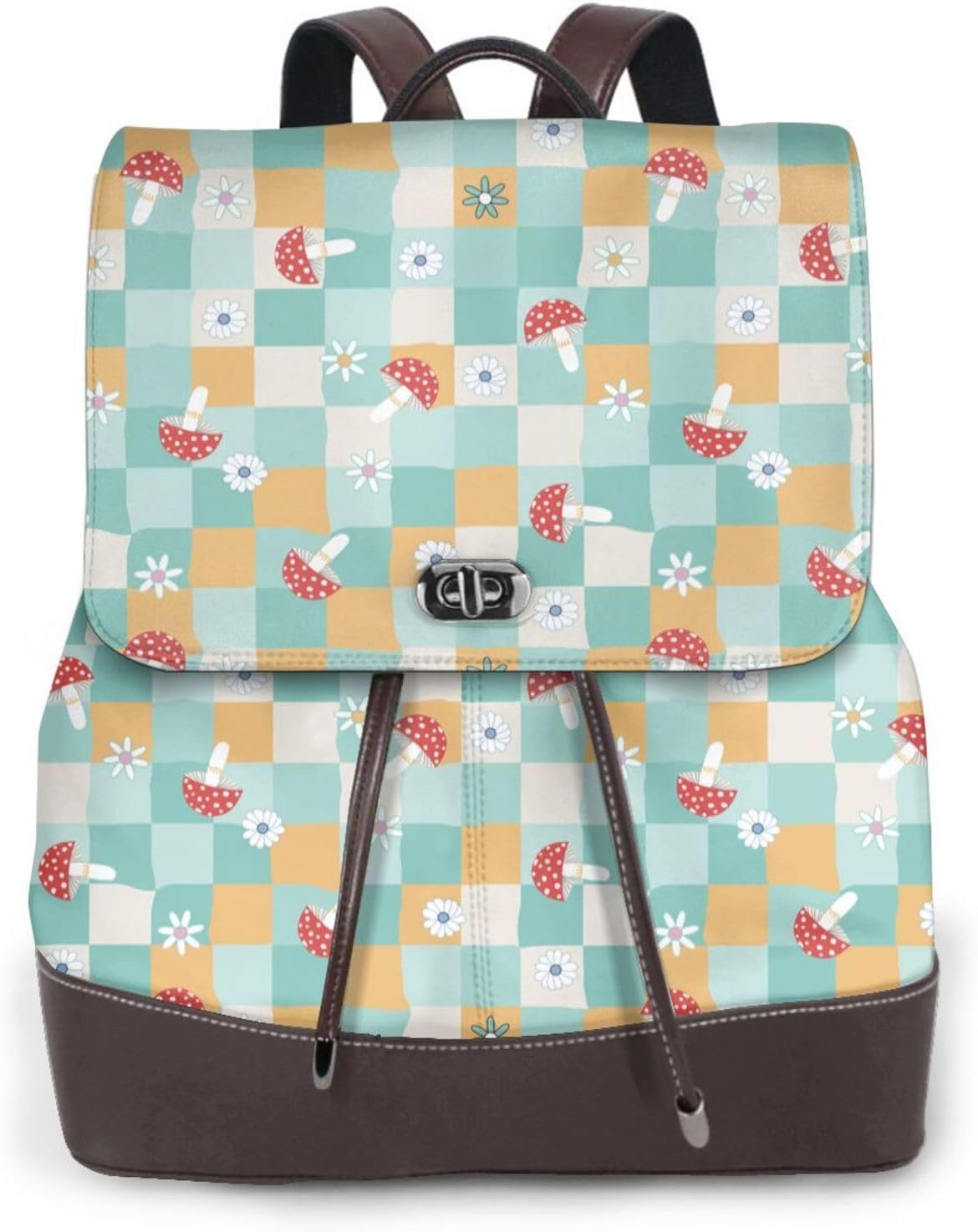 Flowers and Mushrooms for Womens Backpack Purse Microfiber PU Anti-theft Large Fashion Designer Travel Bag Ladies Shoulder Bags