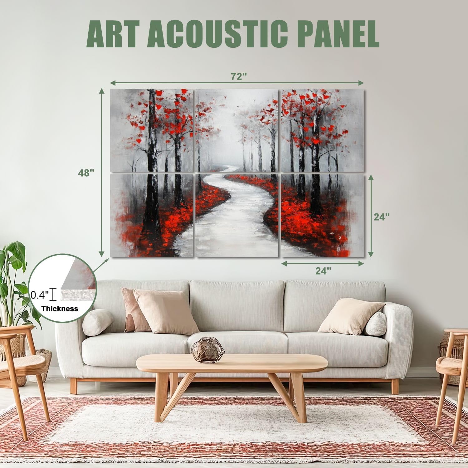 6 Pack Art Acoustic Panels Sound Absorbing Snowy Road 3D Hand Abstract Artwork Winding Bare Trees Red Leaves Decorative Soundproof Wall Panels Self Adhesive for Recording Studios Office 72