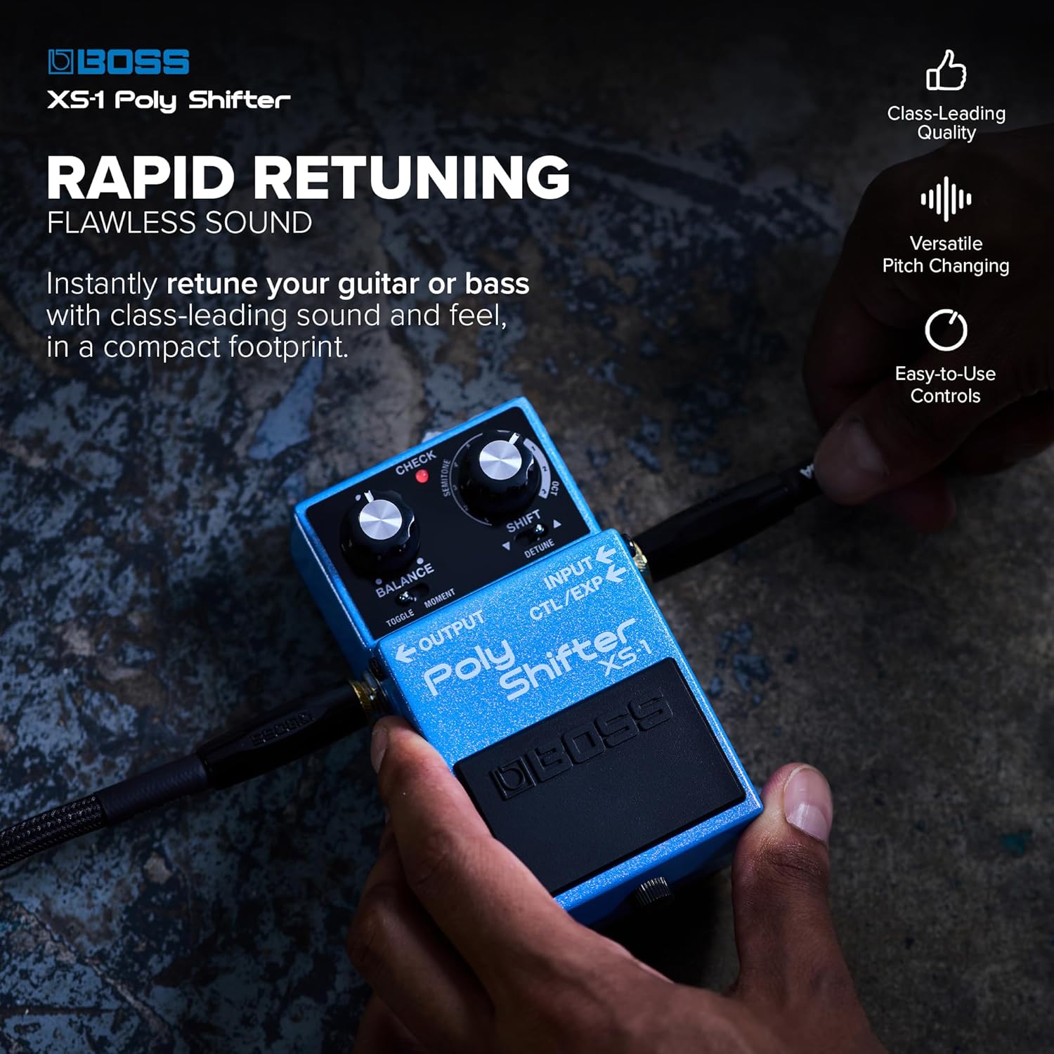 BOSS XS-1 Poly Shifter | Compact Pitch Shifting Pedal | Class-Leading Quality | Change Guitar/Bass Pitch Across 7 Semitones or 3 Octaves | Natural Feel & Response | Connect External Footswitches