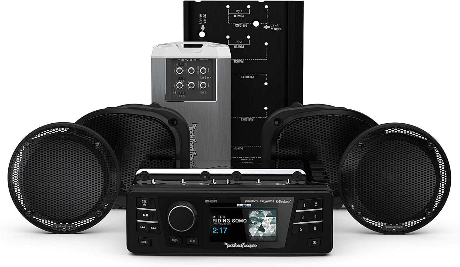 Rockford Fosgate HD9813RGU-STAGE2 Digital Media Receiver, Four Speakers & Amplifier Kit for 1998-2013 Harley-Davidson Road Glide Ultra