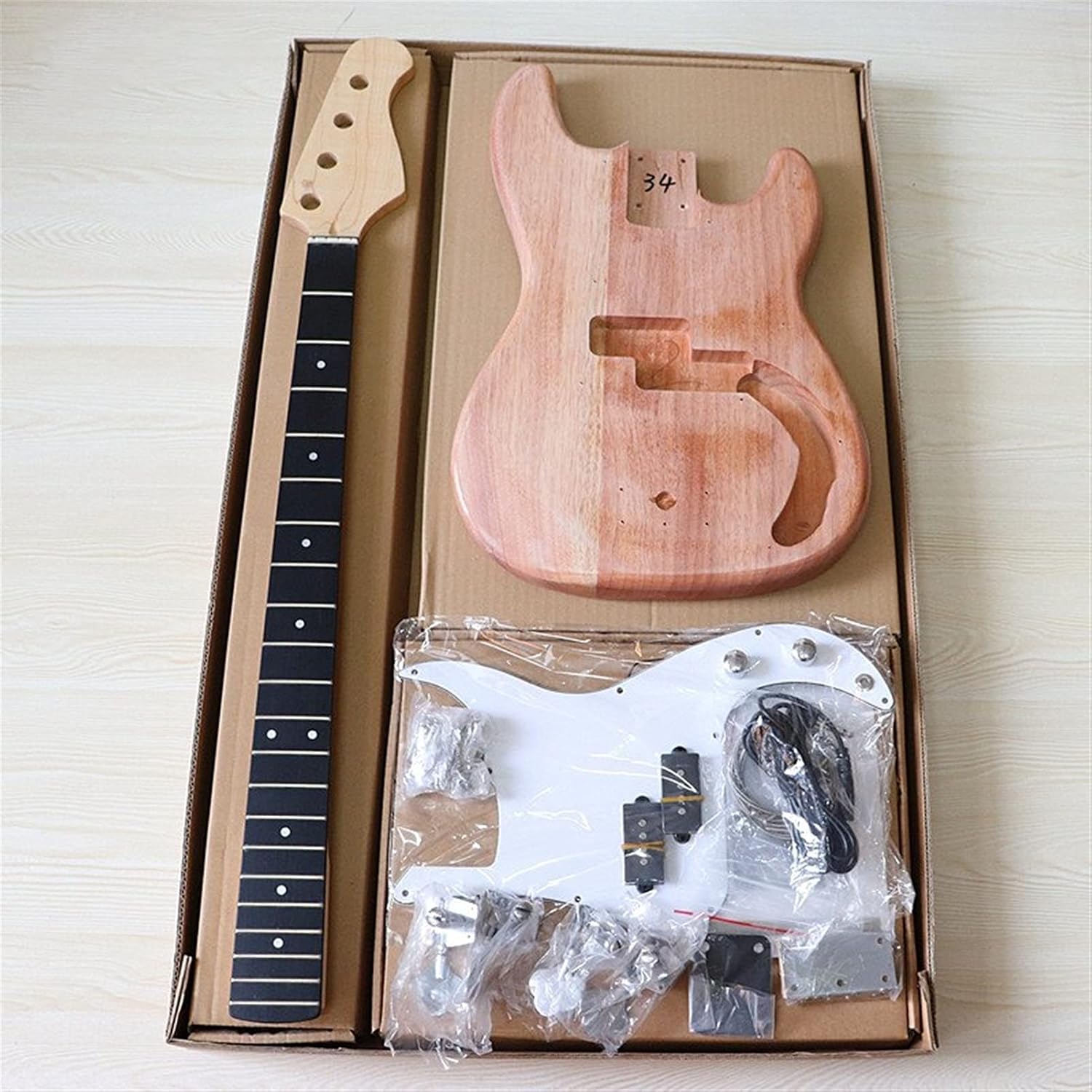 Unfinished Guitar Kit PB Bass Guitar Kit with Maple Bass Guitar Neck 21 Frets Electric Bass Guitar Unfinished Project DIY Guitar Parts Handmade ​Guitar Body