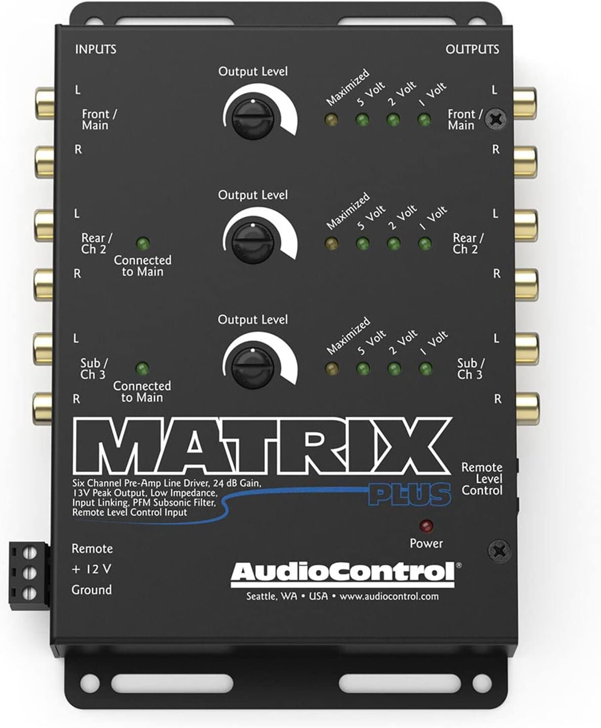 AudioControl Matrix Plus Black Six Channel Line Driver with Remote Level Control Input