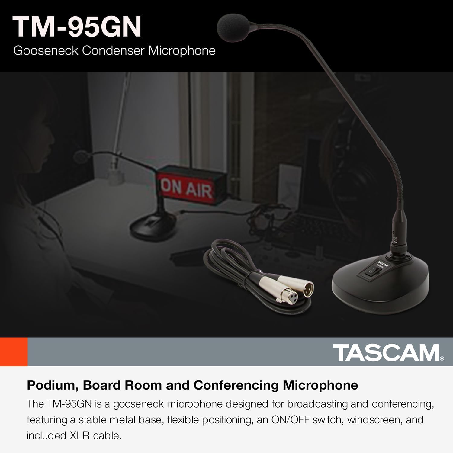 Tascam TM-95GN Desktop Gooseneck Condenser Microphone Black