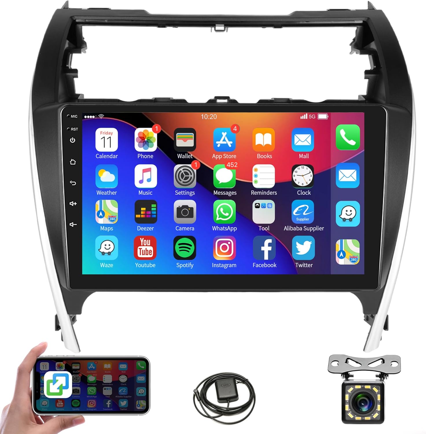 Rimoody Car Radio Stereo for Toyota Camry 2012 2013 2014, Android 10.1 inch Touch Screen GPS Bluetooth WiFi FM Radio Mirror Link Head Unit + Backup Camera