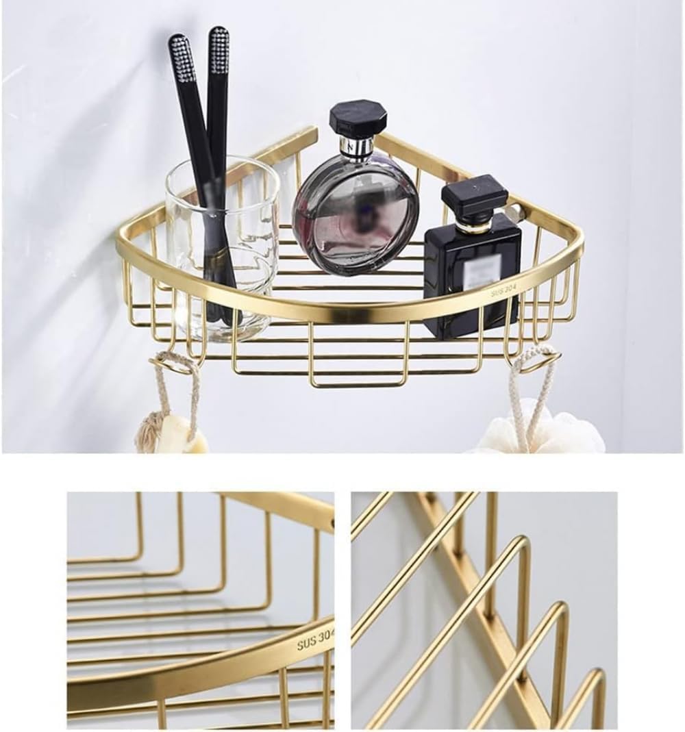 Corner Shower Caddy Bathroom Shelves, Bathroom Shelves, Brushed Gold Metal Shower Corner Shelf, Wall Mount Shampoo Storage Shelf Rack, Bathroom Basket Holder