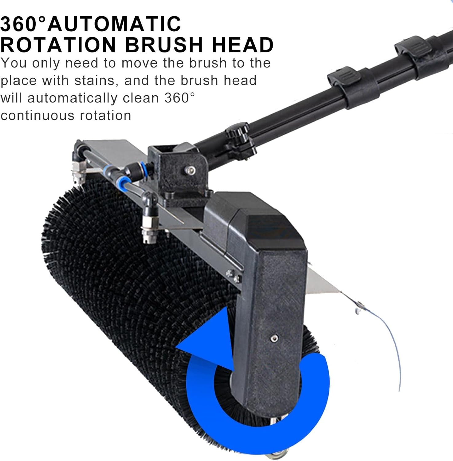 Electric Solar Pv Panel Cleaning Machine,Aluminum Pole Adjustable Lenght,Hand-held Store Signs Washing Roller Brush,60 cm Cleaning Diameter,Wired-3.5m/11.4ft