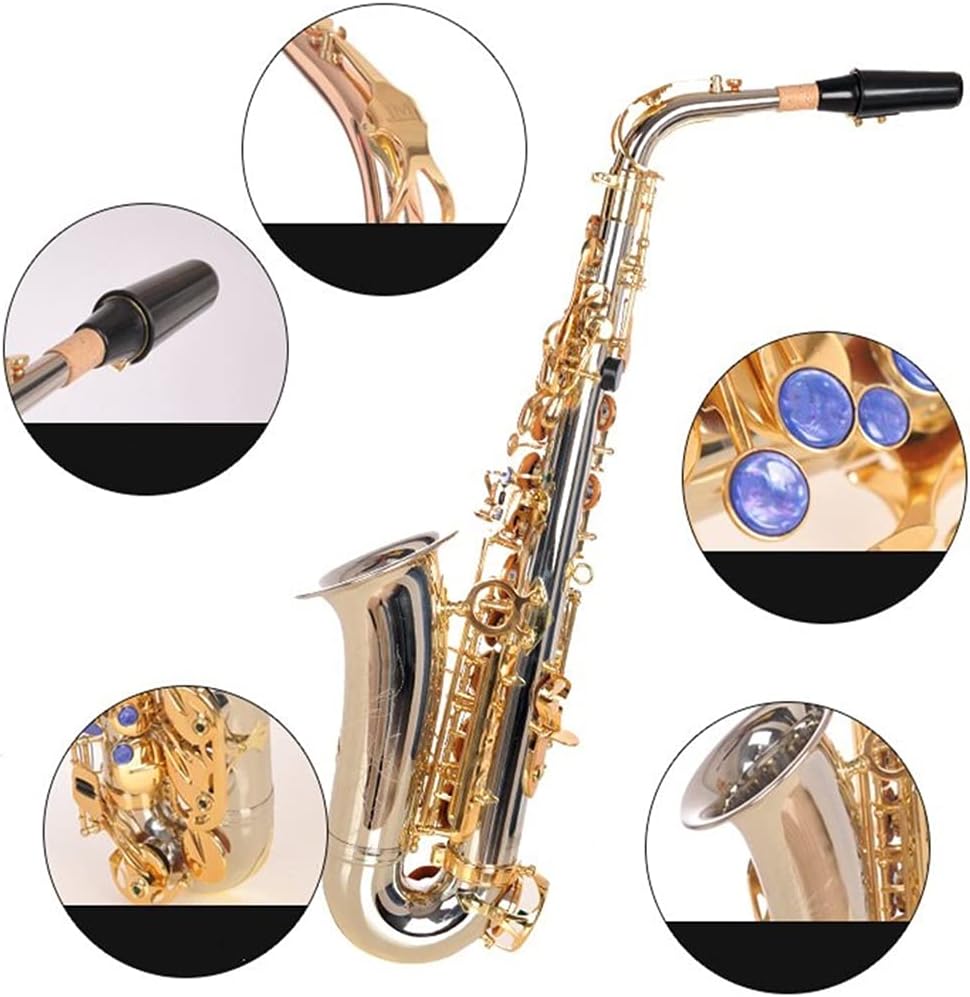 Sax Beginners Kit Tune Alto Saxophone Phosphorus Copper Rose Gold Lacquer Pearl Button E Flat Alto Sax Musical Instrument with Case Wind Instrument (Color : White Brass Material)