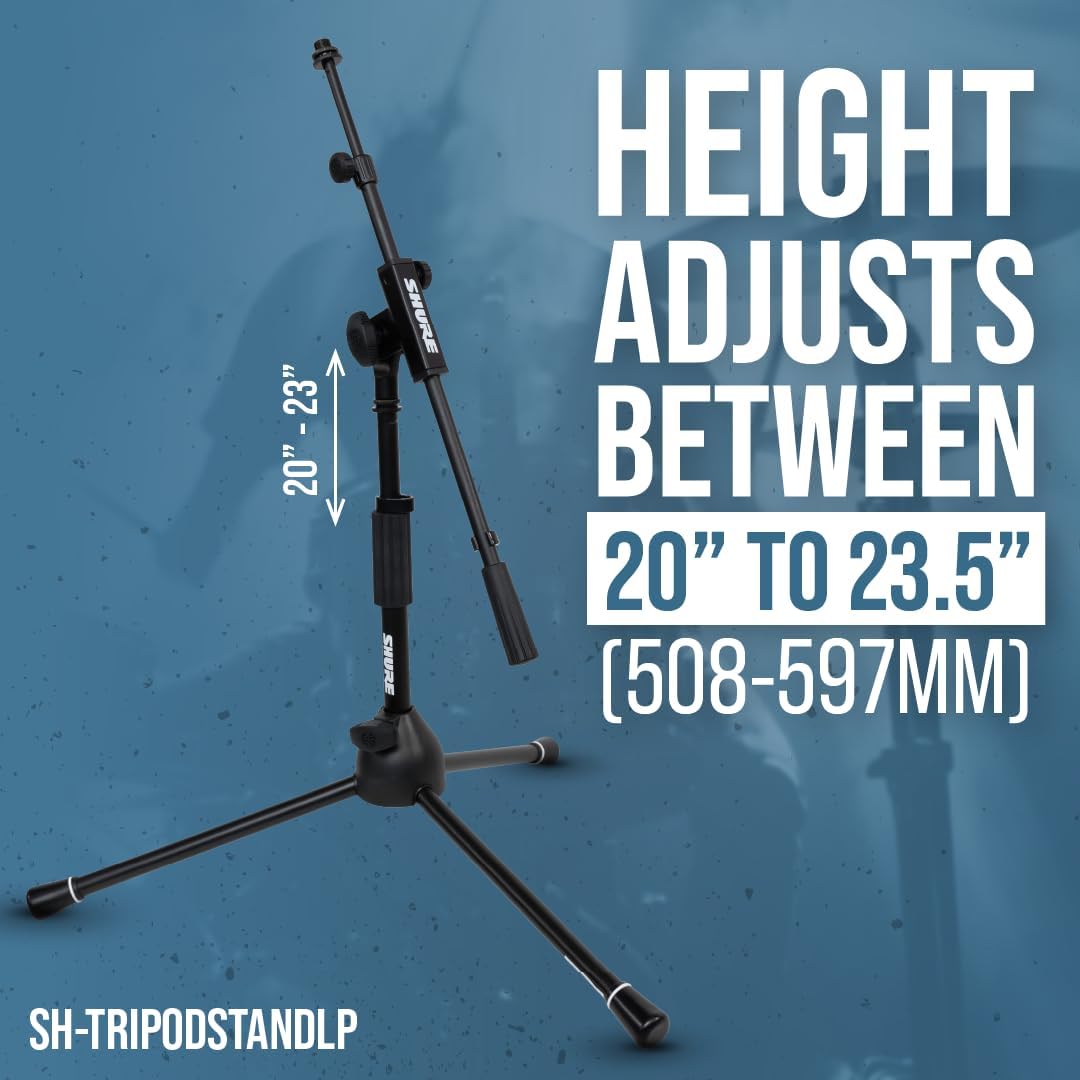 Shure by Gator Low-Profile Tripod Mic Stand with Adjustable Height and Telescoping Boom; (SH-TRIPODSTANDLP)
