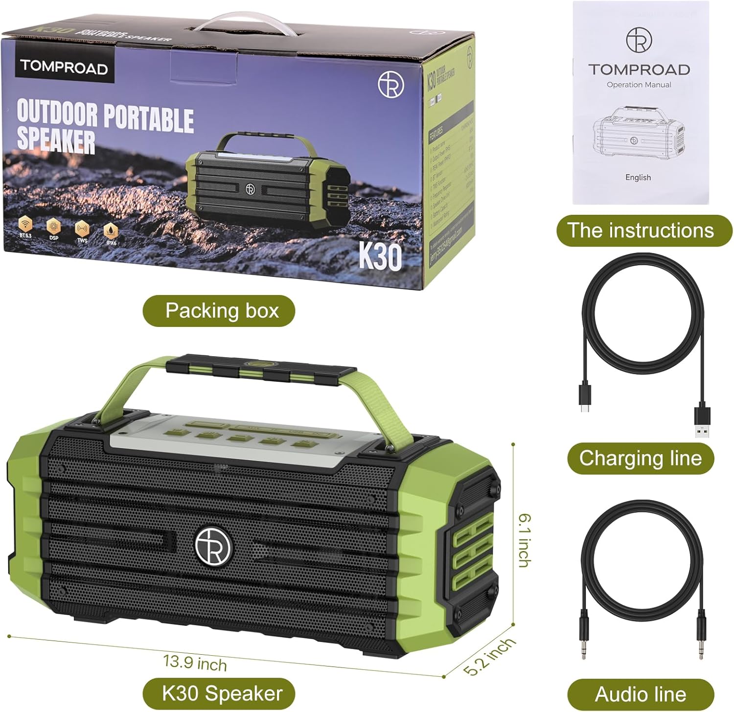 Portable Bluetooth Speaker 120W Peak 80W Wireless Speakers, TWS Pairing, Deep Bass, Hi-Fi Loud Speaker, IPX6 Waterproof, DSP Sound Boombox for Outdoor, Camping, Party, Beach