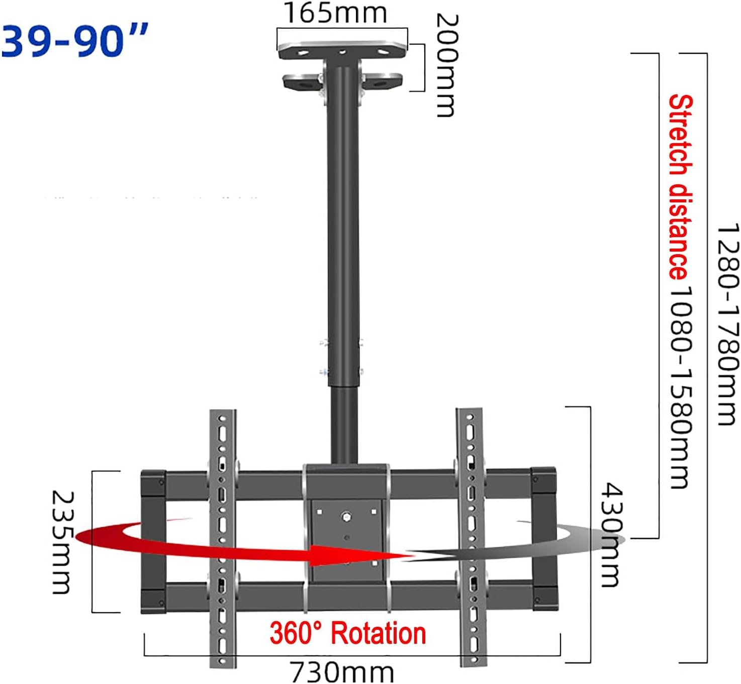 Ceiling TV Mount Stand - Tv Wall Mount,Height Adjustment TV Stand,Fits Most 39-90 Inch TV,5 to -25° Pitch Angle Adjustment,Max Bearing 85kg,Three Installation Modes,Installati,Cann