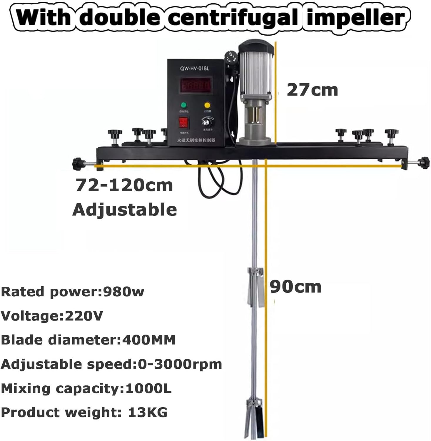 IBC Agitator, 980W Electric Tank Mixer Machine, Commercial Paint Stirring Machine with Support Hanger and Folding Propeller, Paint Mixing Equipment for Ink Dissolver Agitator