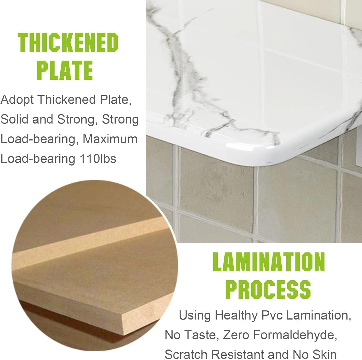 Wall-Mounted Foldable Laundry Table | Floating Folding Desk for Kitchen & Sewing Station | Stylish White Stone Pattern (80x20cm) | Space-Saving Handicraft Production