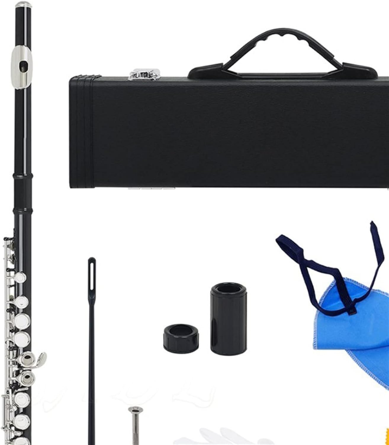 Flute Kit Black 16 Holes Flute Woodwind Instrument Closed Key Add The E Key C Tone Nickel Plated Concert Flute with Music Case Intermediate Flute