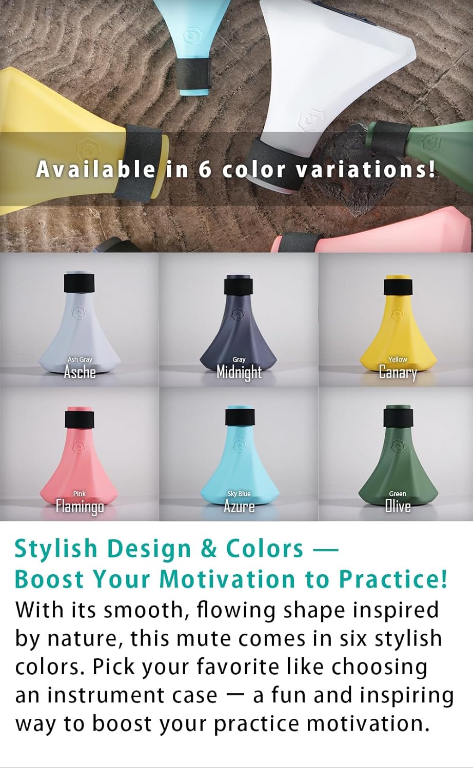 Trombone Practice Mute – Ultra-Quiet, Lightweight 3-in-1 Capsule (Silencer, Blowing, Tone) – Tenor Trombone – QooMute (Midnight - Gray)