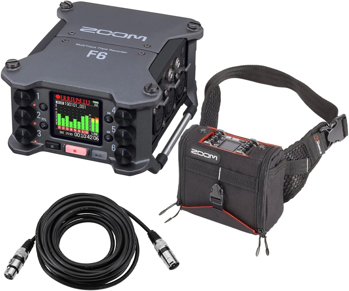 Zoom F6 Multi-Track Field Recorder - Bundle with Protective Case and XLR Cable