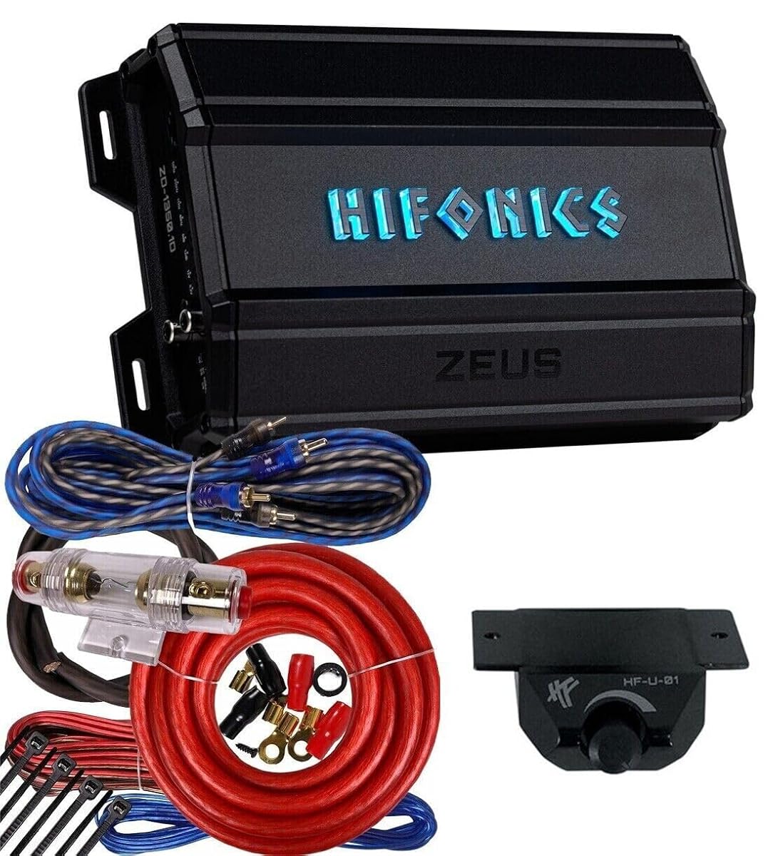 Hifonics ZD-1350.1D Zeus Delta 1350W Mono Block Car Audio Amplifier with Complete 4 Gauge Amplifier Installation Kit, All-Black Compact Design