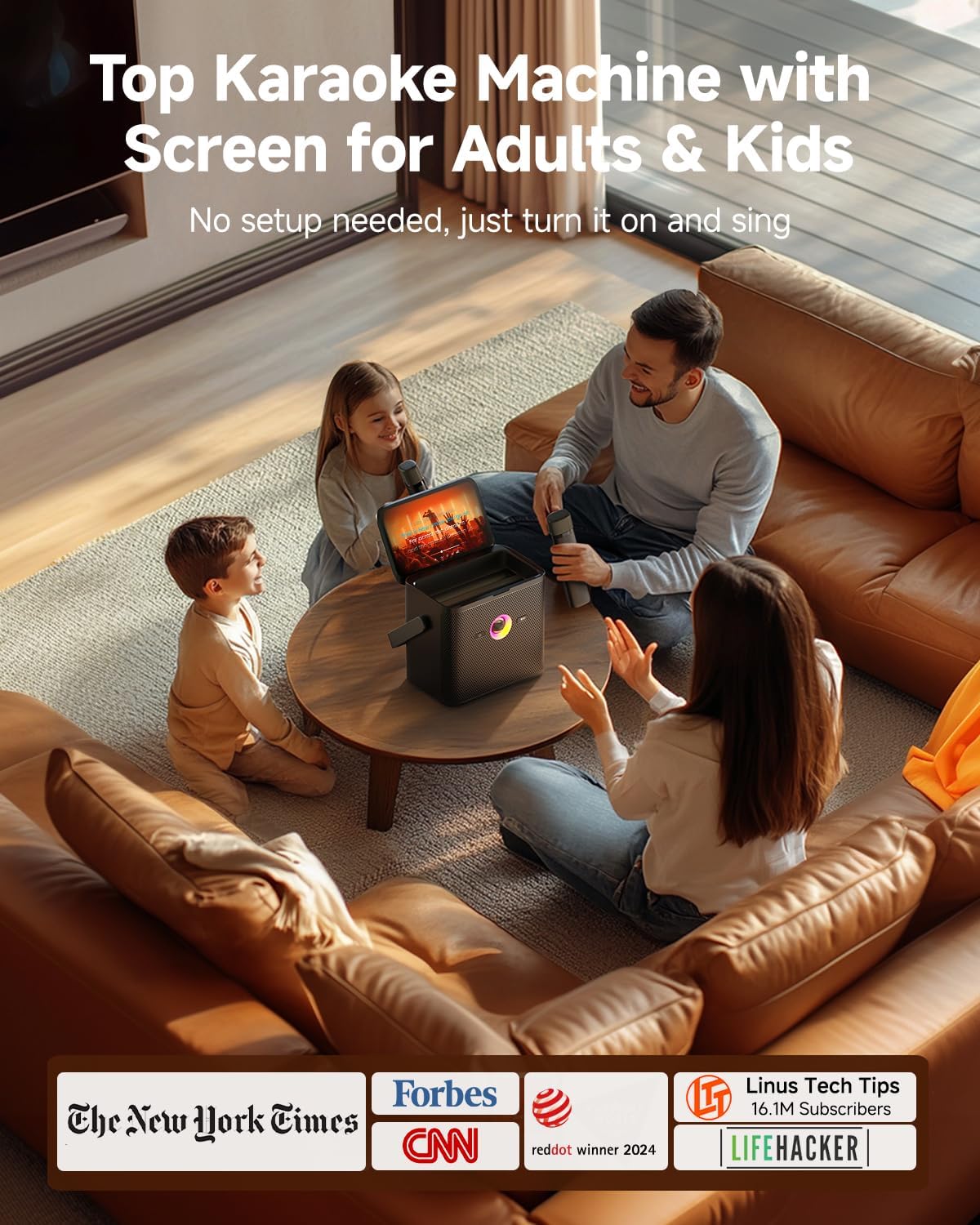 Ikarao Karaoke Machine for Adults Kids, with Lyrics Display Screen, WiFi Connect to YouTube & Karaoke App, 2 EQ Autotune Wireless Microphones Portable Karaokes PA System for Home Family Party Camping