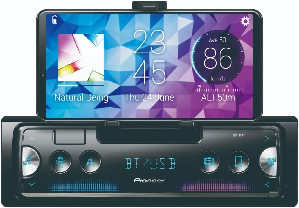 Pioneer SPH-10BT Next Generation Smartphone Receiver, 1-DIN, with Bluetooth, USB and Spotify, Connects to iPhone & Android, Black