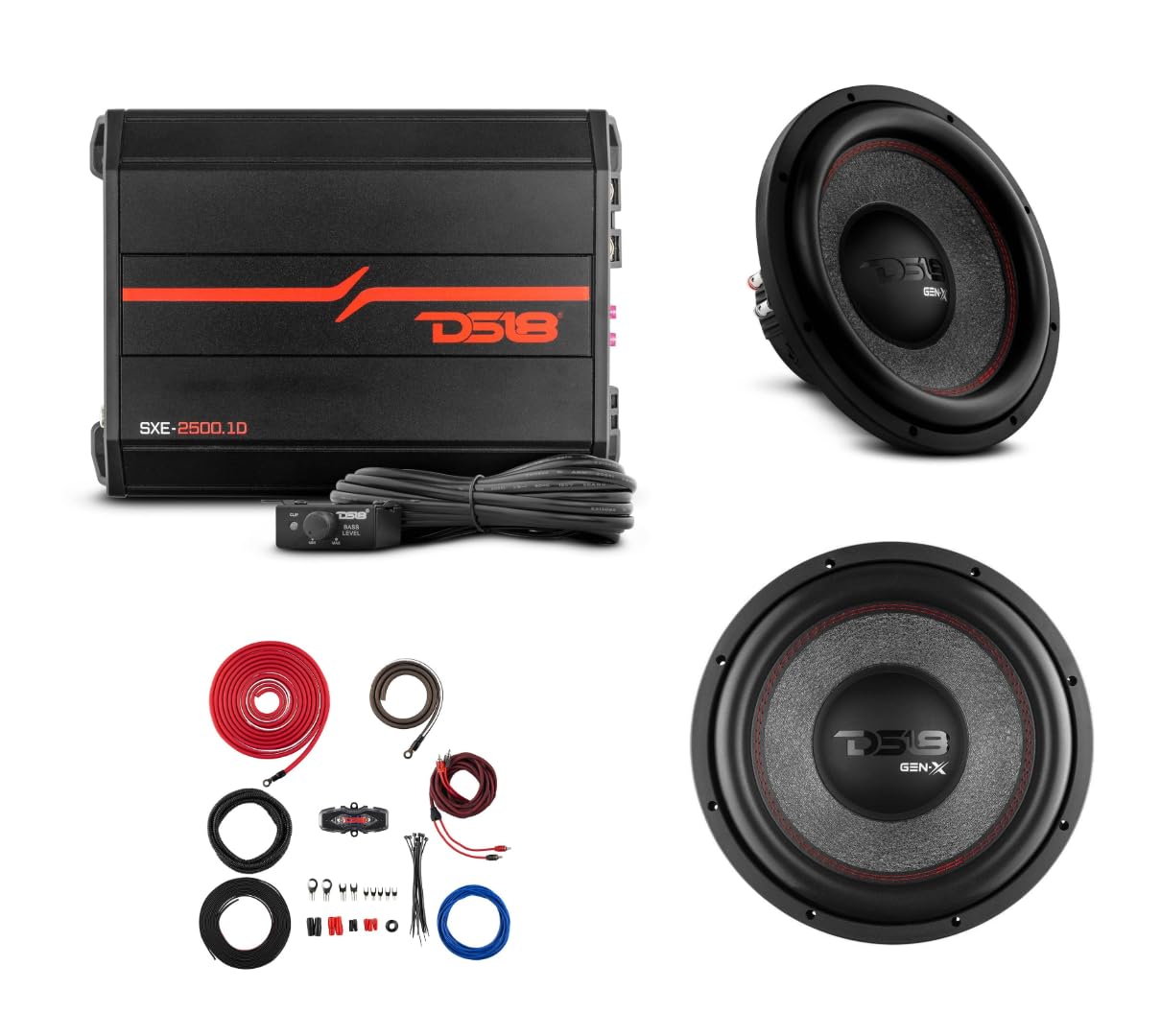 DS18 Ultimate Car Subwoofer Upgrade Bundle - 2X 12 Subwoofer with Amplifier Monoblock and Installation Kit 4GA - Power, Precision, and Performance