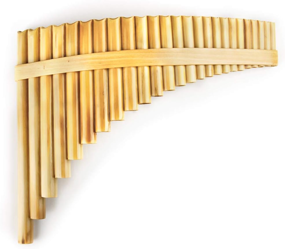 Upscale Romanian Folk Instrument Natural Reed Pan Flute Panpipes G Key Wind Pan flute Flauta Handmade (25 Pipes Right Hand, Wood)