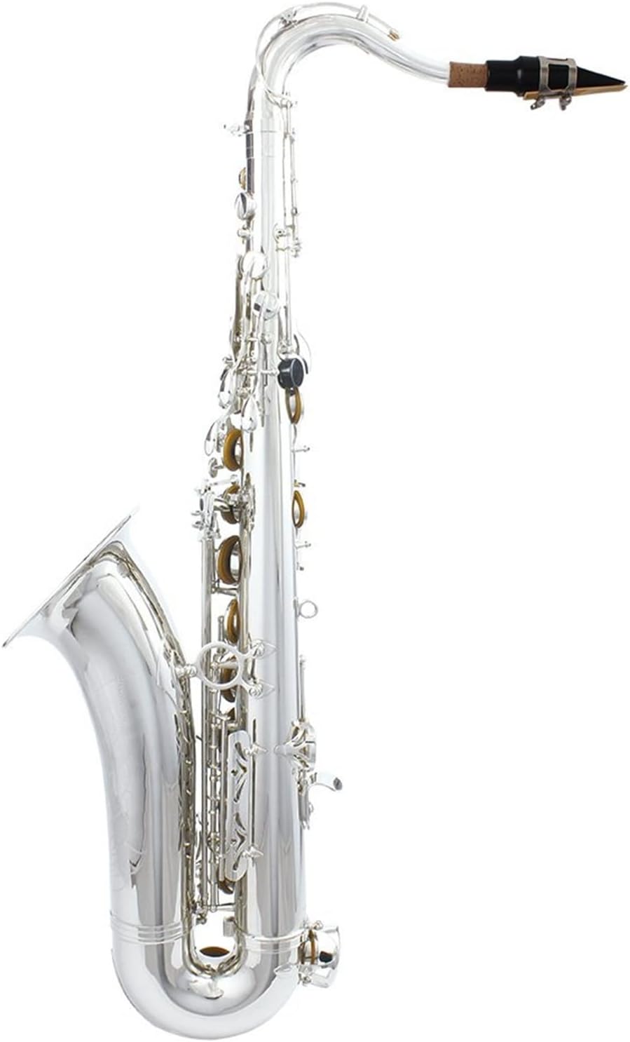 KESHUO Professional Bb Tenor Saxophone Sax Brass Body Electrophoresis Gold Woodwind Instrument with Sax Full Set of Accessories Brass Sax Beginners Kit (Color : Silver)