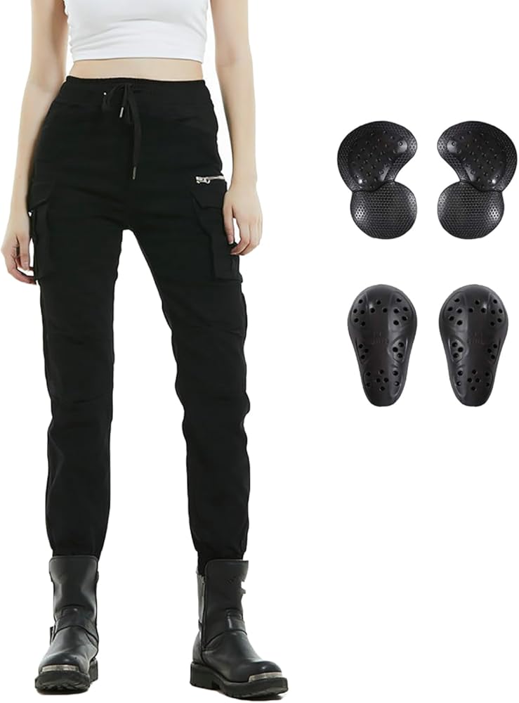 LOMENG Motorcycle Racing Pants Motobike Cycling Jeans All Seasons with CE Knee Hip Removable Armored for Women