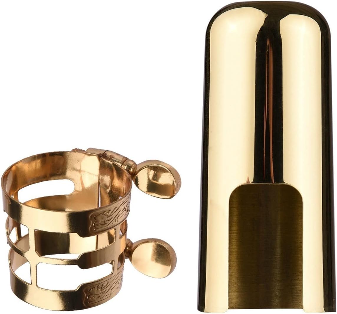 Saxophone Parts Alto Saxophone Ligature Double Screw Adjustment Sax Fastener Clip with Mouthpiece Cap Saxophone Accessories (Color : with Cap)