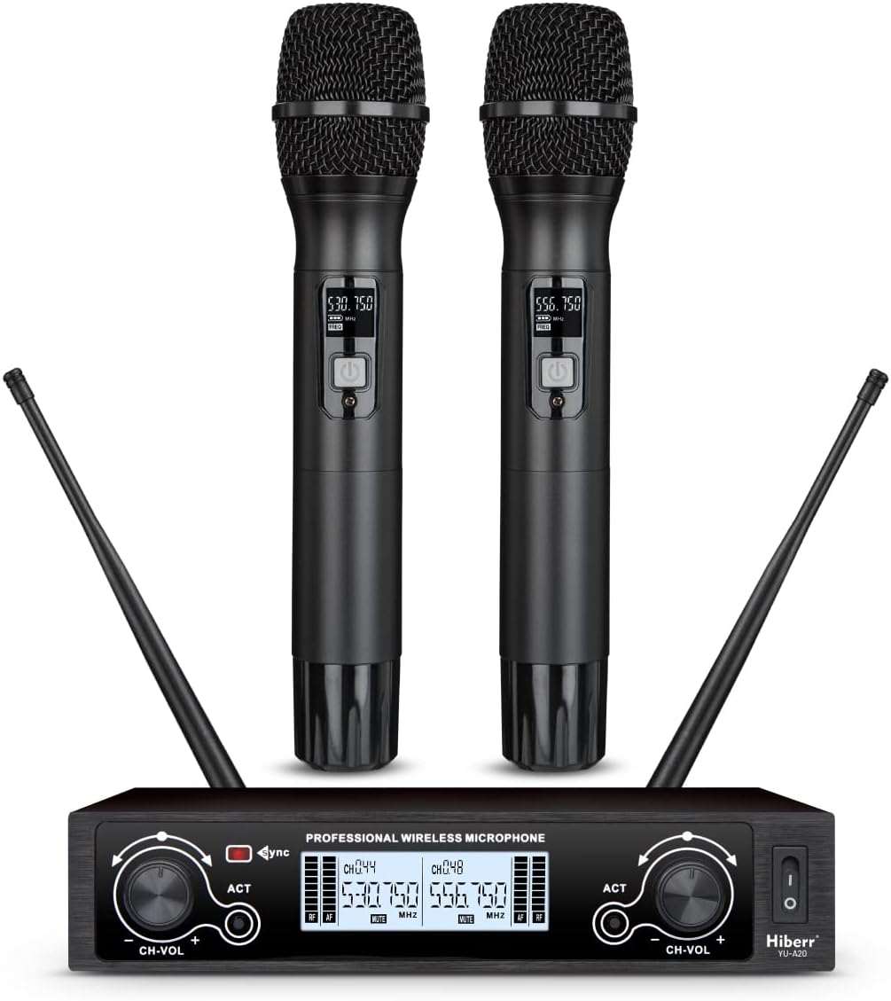 Wireless Microphone System - Easy Voice Pickup, 300ft Range, Auto Scan, Signal Protection, 8-10 Hours of Use - for Pastors, Speakers, Conferences and Hosts (YU-A20)