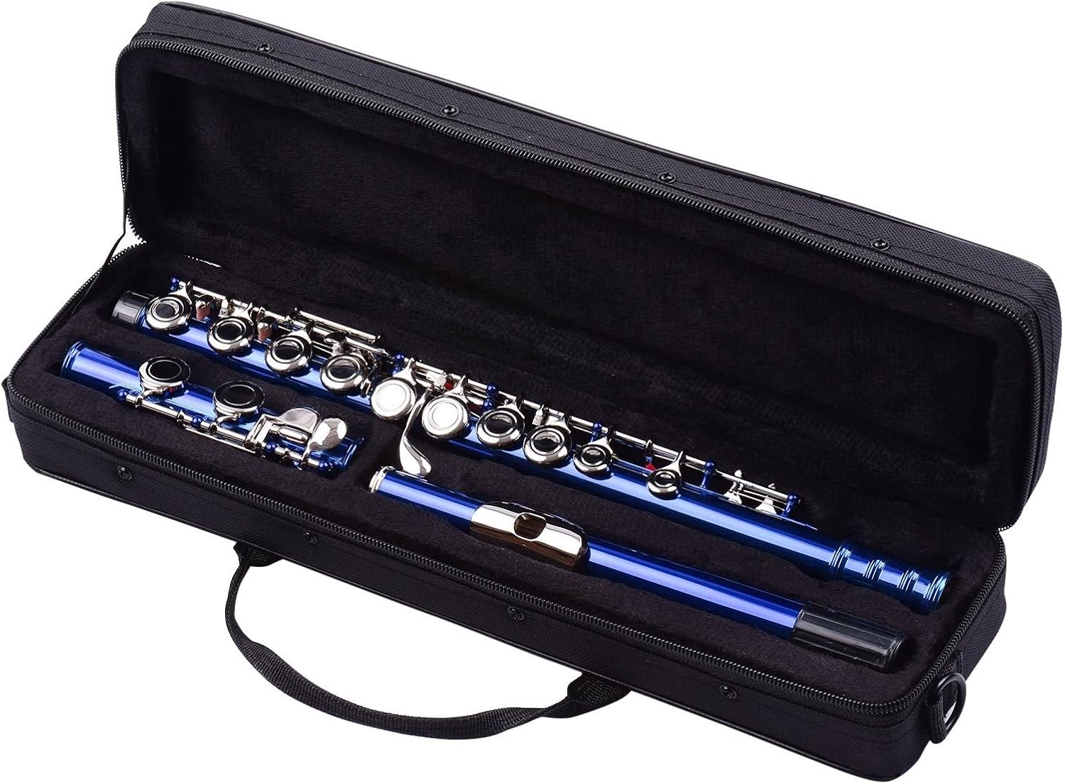 Flute Musical Instrument Closed Hole C Flute 16 Keys Cupronickel Nickel-Plated Wind Instrument with Carry Case Flute Stand Gloves Cleaning Cloth Starter Flute (Color : Blue Green)
