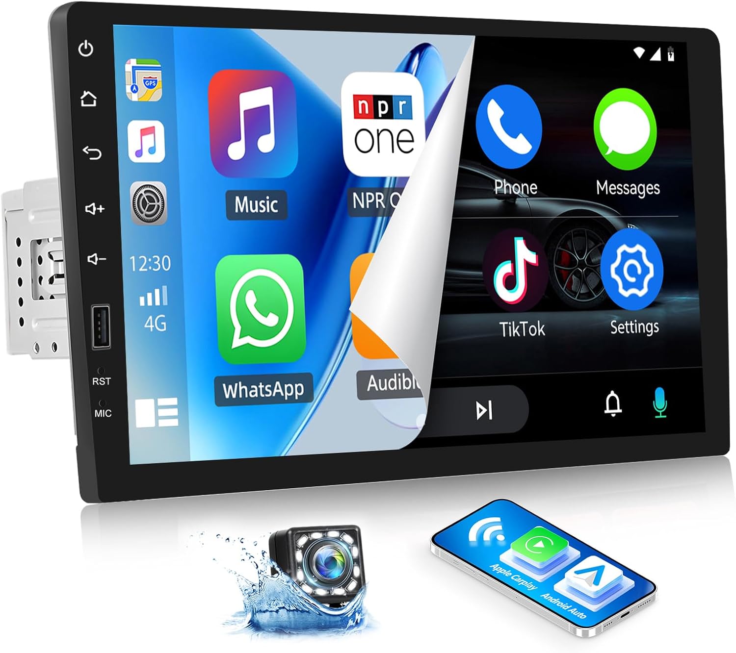 Single Din Car Radio with Wireless CarPlay Android Auto,9 Inch IPS Touch Screen 1 Din Car Stereo with Mirror Link, FM AM Radio Bluetooth,SWC EQ Setting Car Multimedia Player with Backup Camera