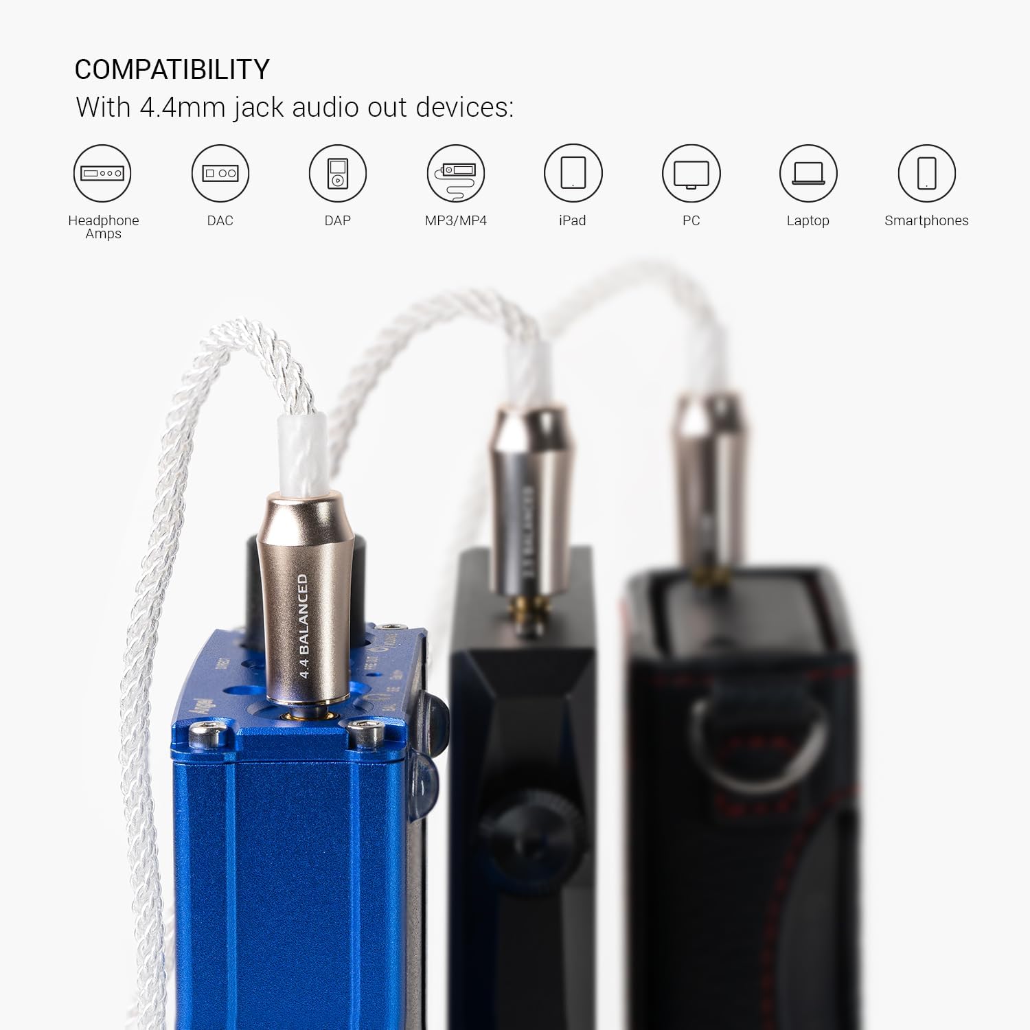 Meze Audio Mono 3.5mm to Balanced 4.4mm Silver-Plated Headphone Cable - 3.9ft.