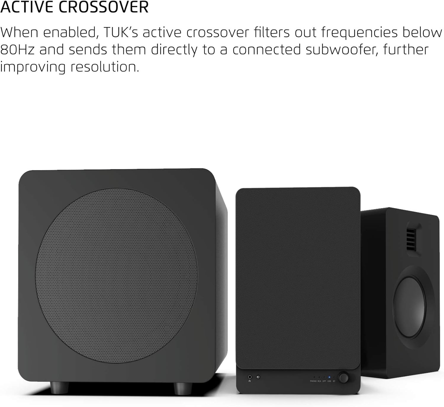 Kanto TUK Powered Speaker with Headphone Out | Built-in USB DAC | Dedicated RCA with Phono Pre-amp | Bluetooth | AMT Tweeter | 5.25