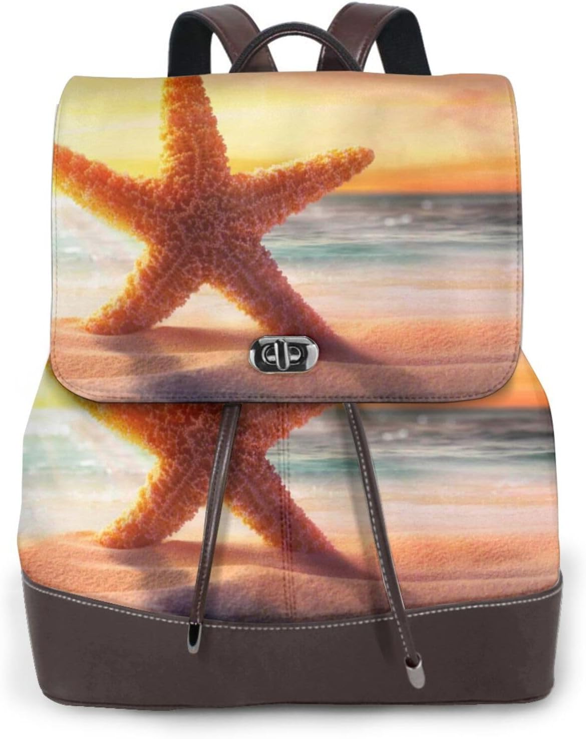 Starfish Sunset Sea Beach for Womens Backpack Purse Microfiber PU Anti-theft Large Fashion Designer Travel Bag Ladies Shoulder Bags