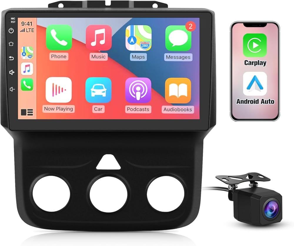 Junsun 4 Core 64GB ROM Car Radio Stereo for Dodge RAM 1500 2500 3500 2013 2014 2015 2016 2017 2018 with Android 13 Carplay Android Auto Bluetooth (Only fit Manual AC)