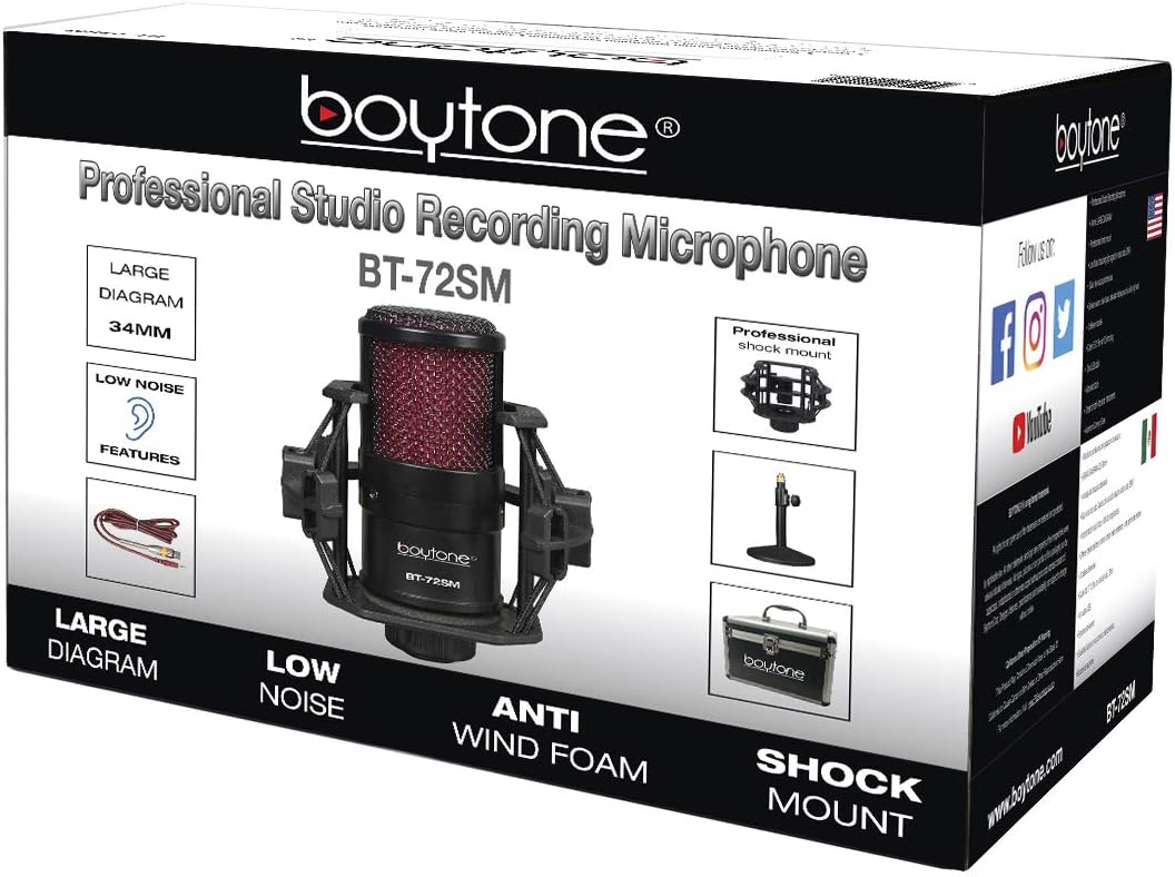 Boytone, Professional Cardioid Studio Recording Mic 25mm Diaphragm USB Microphone Streaming Vocal Recording, Podcasting Condenser Microphone for PC and Mac, Quality Sound (BT-72SM)