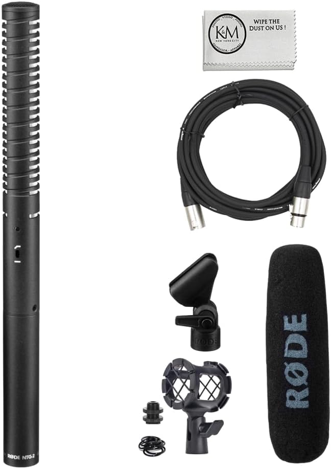 Rode NTG2 Condenser Shotgun Microphone Bundled with Universal Shockmount + XLR Microphone Cable + Cleaning Cloth (4 Items)