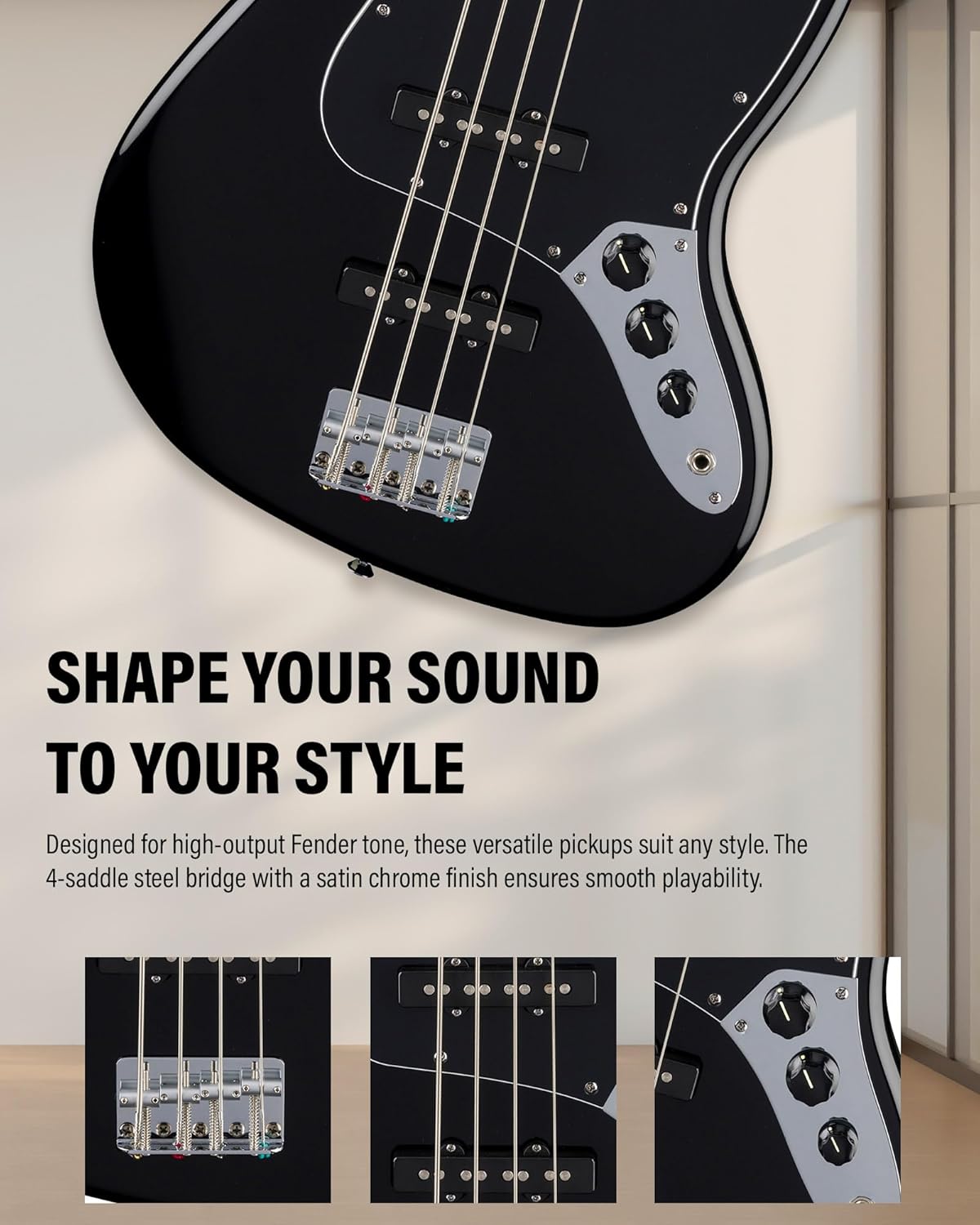 Fender Standard Jazz Bass - Black Bundle with Strap, Guitar Cleaning Kit and Austin Bazaar Instructional Video