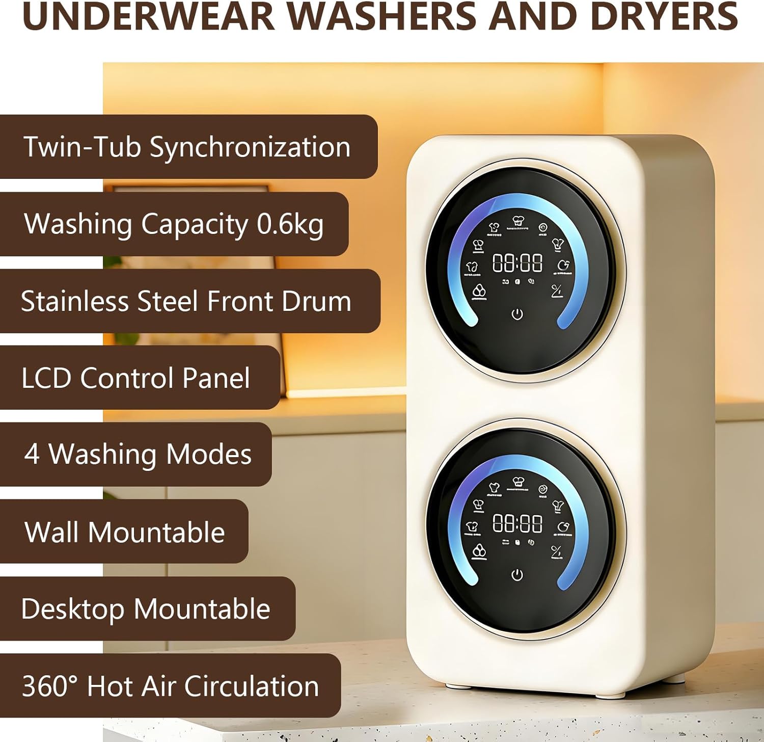 BANGBANGJI Portable Clothes Washing Machines, Mini Washing Machine with 3.5Lx2 Twin Tub, LED Display, Stainless Steel Drum for Underwear, Socks, Baby Clothes Desktop