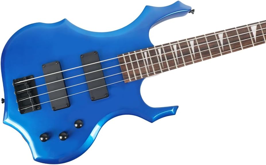 Fojill Full Size 4 Four String Electric Bass Guitar 10W Battery Power Bluetooth Amplifier Amp Beginner Starter Kit Set Combo Bundle Package Accessory Bag,Picks,Capo,Cable,Strings(Metallic Blue)